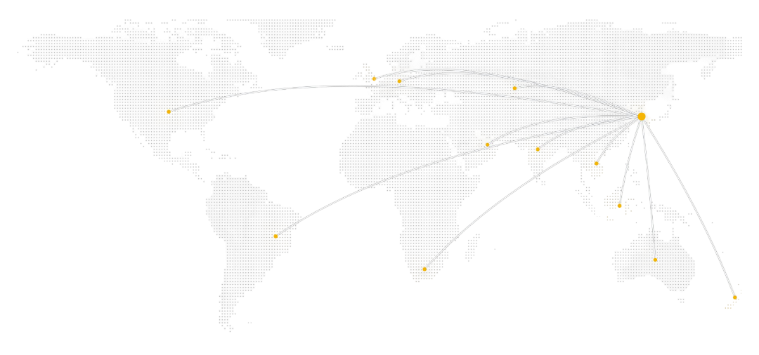 World map showing RUTD GLOBAL connections from Korea
